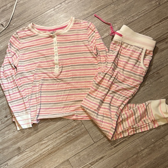 Cuddl Duds Pink and Cream Striped Pajama Set - Picture 1 of 6